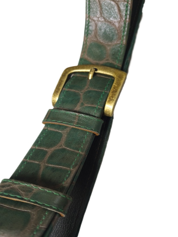 Χελώνα μοτίβο, πράσινο πετρωτό δερμάτινη ζώνη