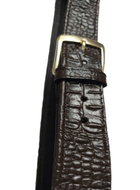 Κροκόδειλος στάμπα, καφέ σκουρα, πολύ αναγλυφη δερμάτινη ζωνη