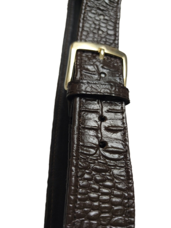 Κροκόδειλος στάμπα, καφέ σκουρα, πολύ αναγλυφη δερμάτινη ζωνη