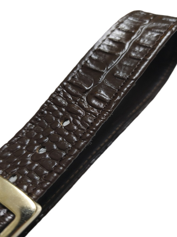 Κροκόδειλος στάμπα, καφέ σκουρα, πολύ αναγλυφη δερμάτινη ζωνη