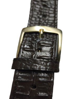 Κροκόδειλος στάμπα, καφέ σκουρα, πολύ αναγλυφη δερμάτινη ζωνη