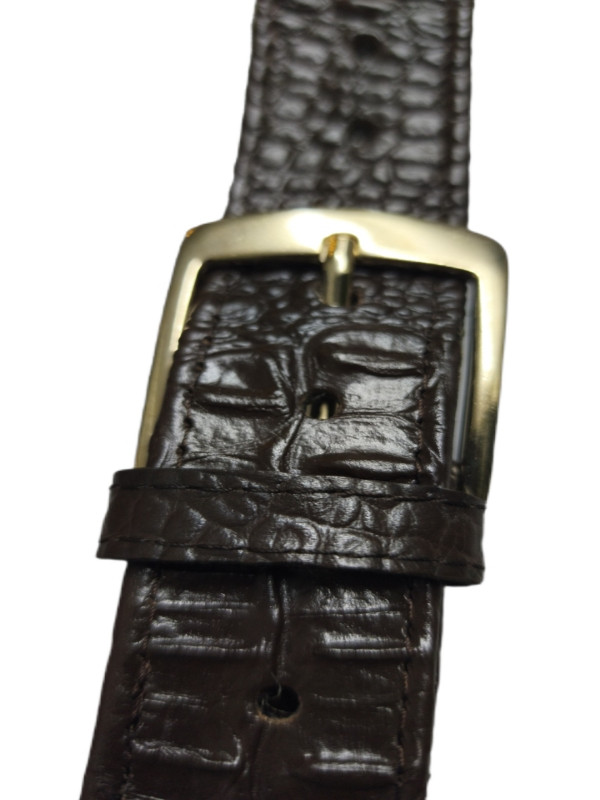 Κροκόδειλος στάμπα, καφέ σκουρα, πολύ αναγλυφη δερμάτινη ζωνη