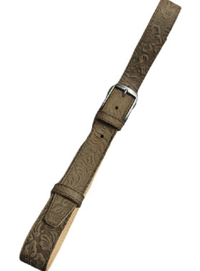 Μπεζ δερμάτινη ζώνη με έντονα ανάγλυφα σταμπαριστά λουλουδια