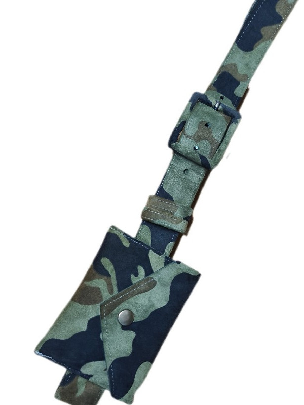 Στρατιωτικό τύπωμα δερμάτινη ζώνη + πορτοφολακι + βραχιολακι σετ