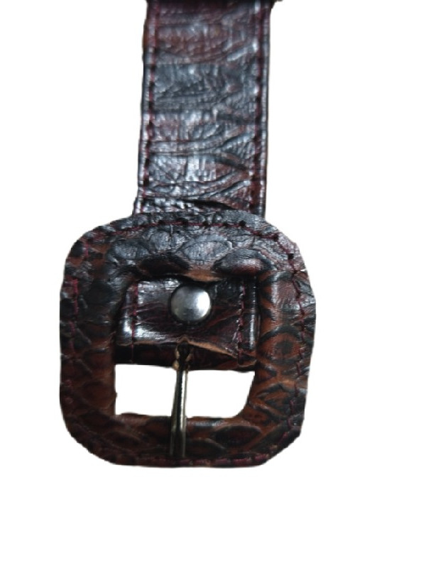 "Φίδινες" αναγλυφες φολίδες μπορντό-μαύρες απο μοσχάρι δερμάτινη ζωνη