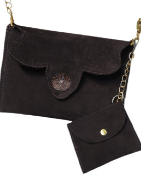 Καφέ καστόρ τσαντάκι + πορτοφολάκι