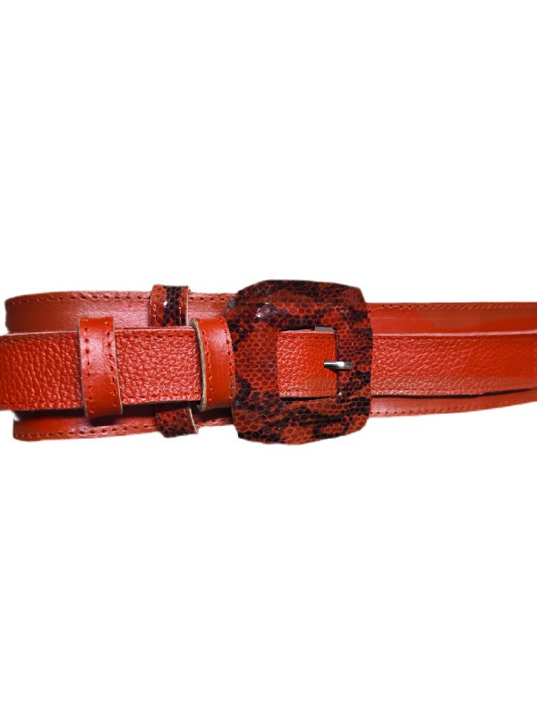 Κόκκινη δερμάτινη ζώνη με σχέδιο λωρίδες