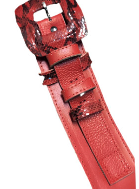 Κόκκινη δερμάτινη ζώνη με σχέδιο λωρίδες