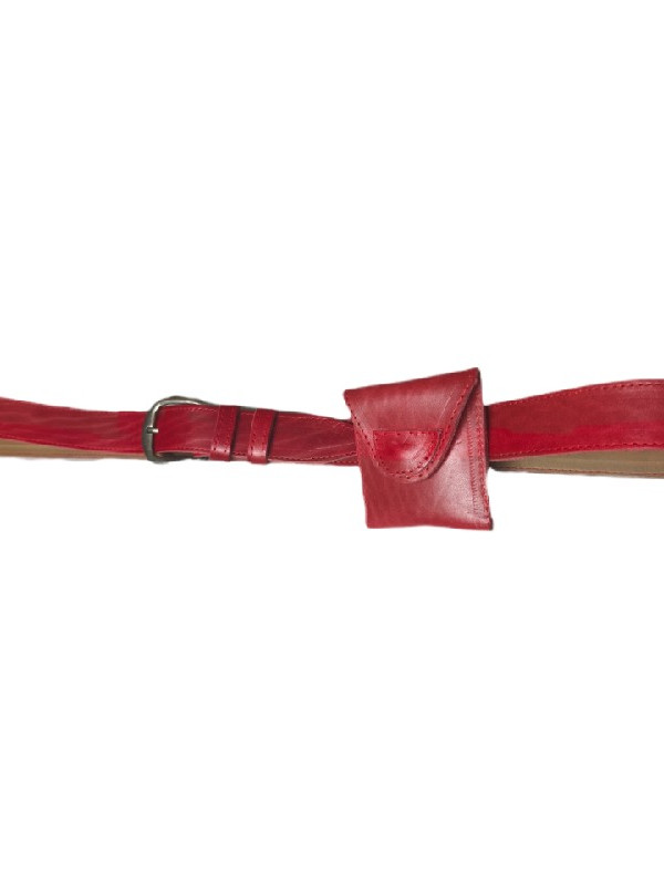 Κόκκινη δερμάτινη ζωνη με ασορτί πορτοφολάκι