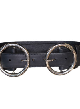 Μαύρη δερμάτινη ζώνη με σχέδιο 2 αγκράφες