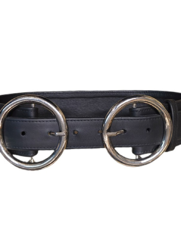 Μαύρη δερμάτινη ζώνη με σχέδιο 2 αγκράφες