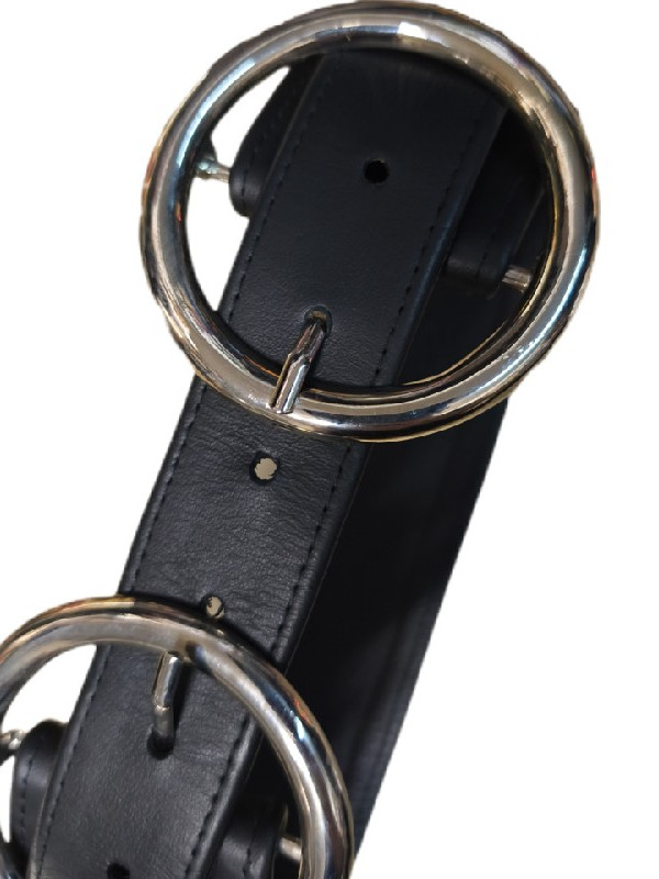 Μαύρη δερμάτινη ζώνη με σχέδιο 2 αγκράφες