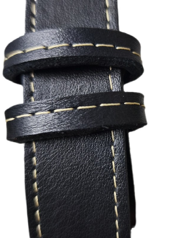 Μαύρη με μπεζ γαζί δερμάτινη ζώνη