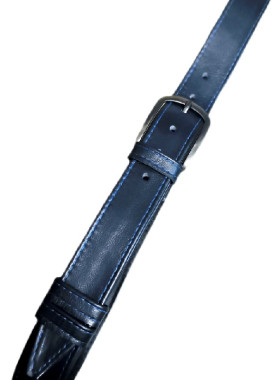 Μπλε σκούρα δερμάτινη ζωνη με ελεκτρικ γαζι