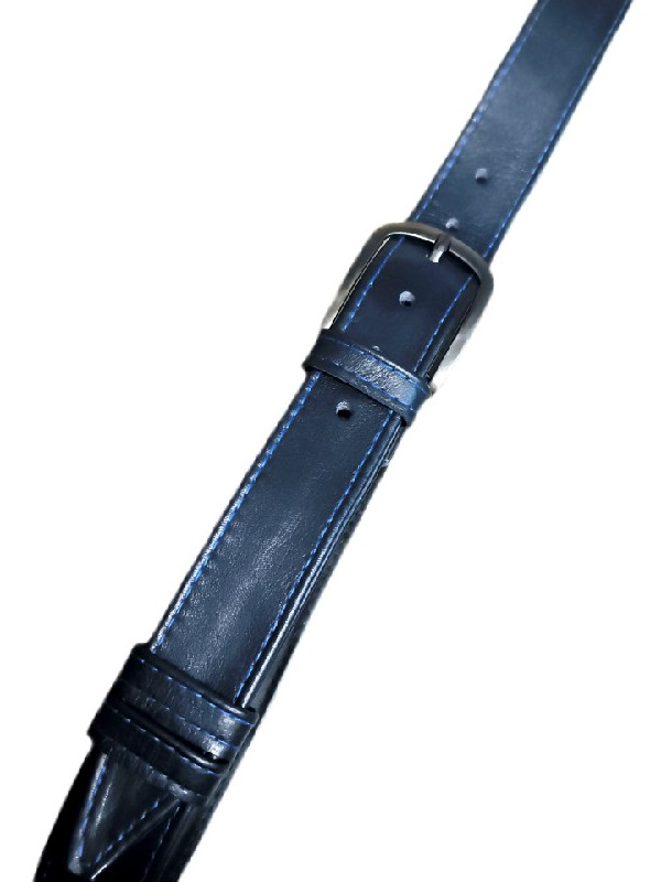Μπλε σκούρα δερμάτινη ζωνη με ελεκτρικ γαζι