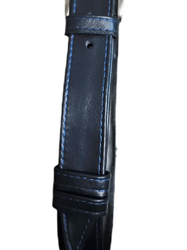 Μπλε σκούρα δερμάτινη ζωνη με ελεκτρικ γαζι