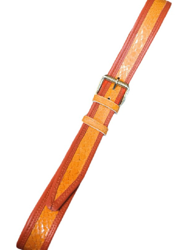 Πορτοκαλί με φολίδες "φιδιού" και κόκκινο ρελι δερμάτινη ζώνη