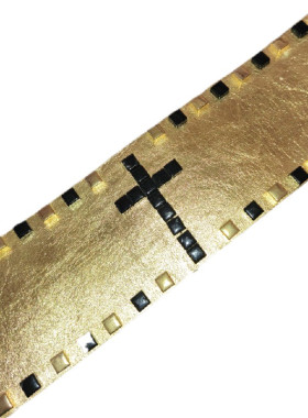 Χρυσή δερμάτινη ζώνη, με Ορθόδοξο Σταυρό απο ανάγλυφα τρουκς