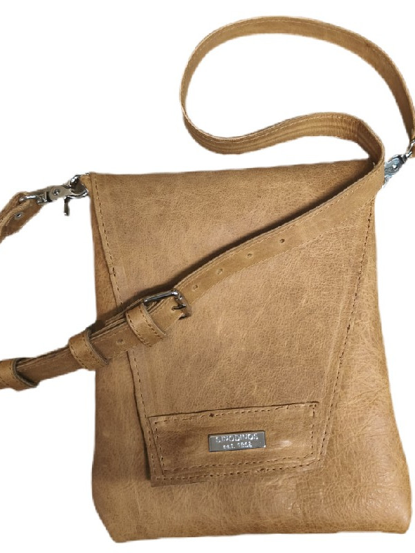 Τσαντάκι δερμάτινο μπεζ μουσταρδί μεσαίο