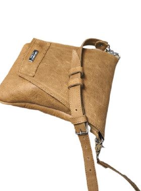 Τσαντάκι δερμάτινο μπεζ μουσταρδί μεσαίο