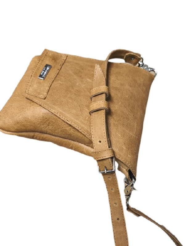 Τσαντάκι δερμάτινο μπεζ μουσταρδί μεσαίο