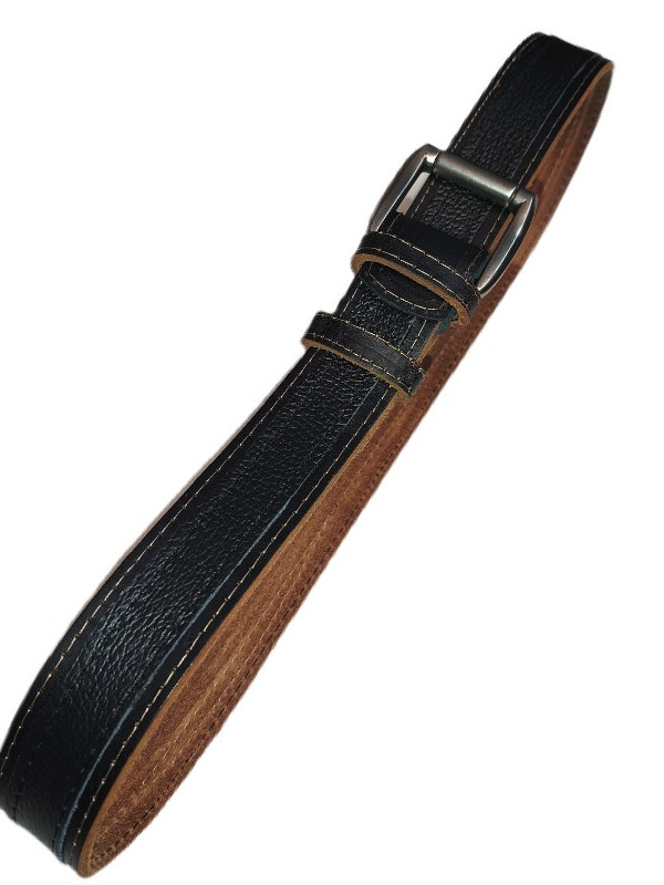 Μαυρή πολυ χοντρη δερμάτινη ζωνη με μπεζ γαζι