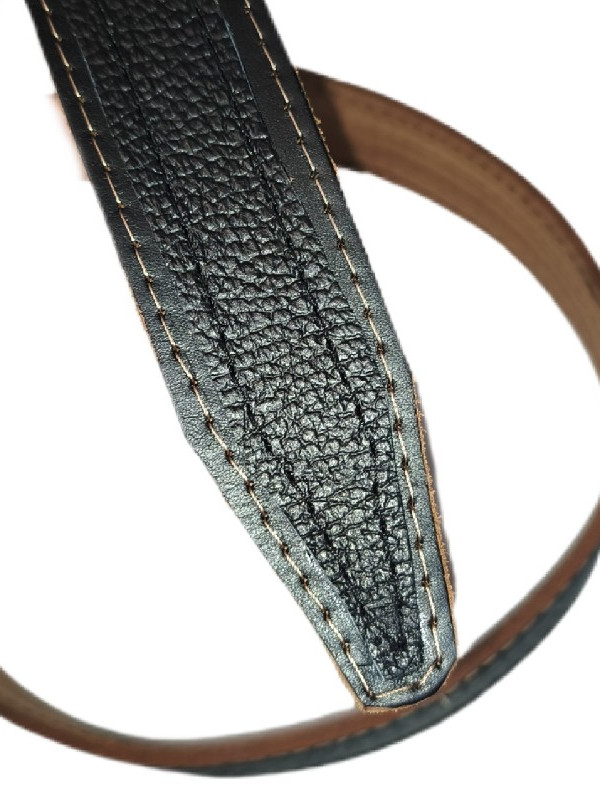 Μαυρή πολυ χοντρη δερμάτινη ζωνη με μπεζ γαζι